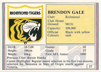 1992 AFL Regina #37 Brendon Gale Back
